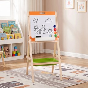 Cavalete Infantil de Desenho de Dupla Face, 51 x 48 x 74-106 cm, Altura Ajustável, Natural