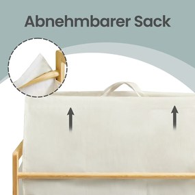 Cesto de roupa suja com tampa 45 x 40 x 78 cm, 2 compartimentos; cesto de roupa suja com estrutura de bambu, saco de roupa suja removível Creme