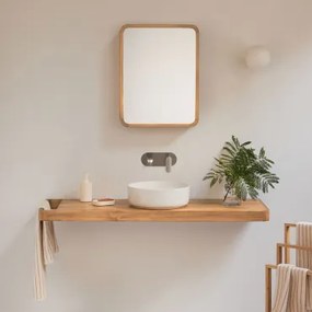 Conjunto De Móvel De Casa De Banho 130x45 Cm Suspenso Em Madeira De Teca Neill Madeira De Teca & Cerâmica Redonda Branca Ø40 Cm - Sklum