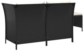 3 pcs conjunto lounge de jardim c/ almofadões vime PE preto