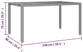 7 pcs conjunto de jantar p/ jardim vime PE/acácia maciça preto