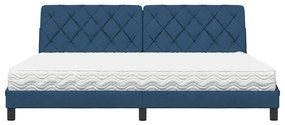 Cama com colchão 200x200 cm tecido azul