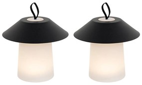 Conjunto de 2 Candeeiros de Mesa Cogumelo Preto C/ LED Recarregável - Ivan Design