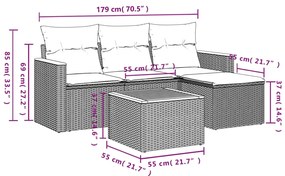 5 pcs conjunto sofás de jardim com almofadões vime PE preto