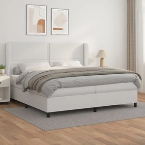 Cama com molas/colchão 200x200 cm couro artificial branco