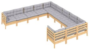 11 pcs conjunto lounge de jardim c/ almofadões cinza pinho