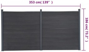 Conjunto de painéis de vedação 353x186 cm WPC cinzento