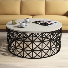 Mesa de Centro Selin Metal Ferforje – Creme e Preto – 90x90x38 cm