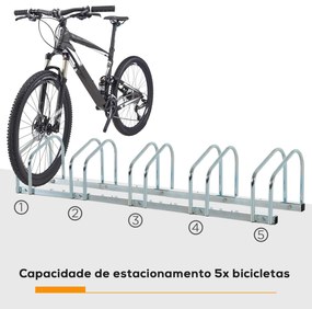 HOMCOM Estacionamento para 5 Bicicletas Suporte de Aço para Estacionar Bicicletas no chão para Interior e Exterior 130x33x27cm Preto