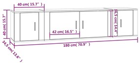 3 pcs conjunto móveis de TV madeira processada branco brilhante