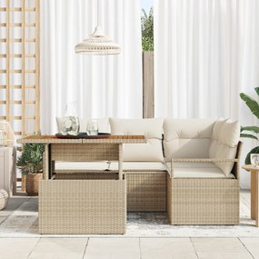 Conjunto de Sofá de Jardim vidaXL de 5 Peças com Almofadas Bege de Rat