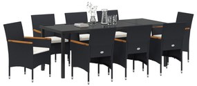 Conjunto de Jantar de Jardim 9 Peças Vime Poliéster Preto
