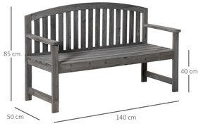 Outsunny Banco de Jardim de 3 Lugares Banco de Ripas de Madeira com Encosto Apoio para os Braços Terraço Varanda Exterior Carga 320kg 140x50x85cm Cinza