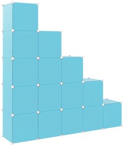 Armário de arrumação c/ cubos para crianças c/ 15 cubos PP azul