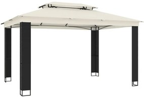 Gazebo com telhado duplo 3,94x2,96 m aço creme