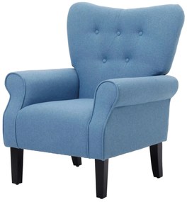 HOMCOM Poltrona de Sala de Estar Estofada Poltrona Relax com Apoio para os Braços Assento Acolchoado e Pés de Madeira Estilo Moderno para Dormitório 78x74x97cm Azul Claro