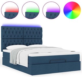 Estrutura de cama otomana com colchão tecido azul 140x200cm