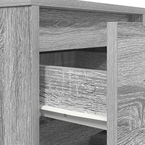 Mesa de cabeceira com luzes LED 38x34x65 cm cinzento-sonoma