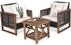 Conjunto de Móveis de Jardim "Relax" com 2 Sofás de Rattan PE e Mesa d