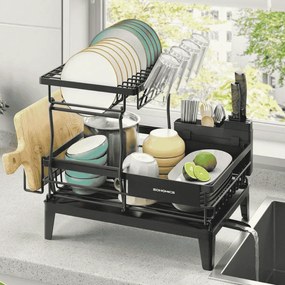 Escorredor de pratos com dois níveis 31 x 42 x 36,5 cm Preto