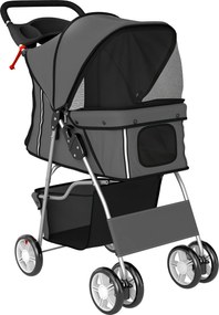 PawHut Carrinho Dobrável para Cães Pequenos com Cesta de Armazenamento, Suportes para Copos e Almofada Lavável 77x44x102 cm Cinzento Escuro | Aosom Portugal