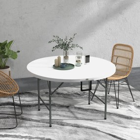 Mesa de Jardim Redonda Mesa de Varanda Dobrável com Estrutura de Aço e Bancada de HDPE Ø122x73 cm Branco