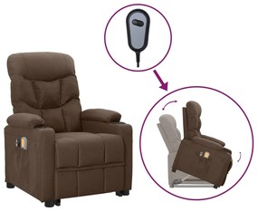 vidaXL Poltrona elevatória de massagens tecido castanho