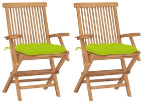 vidaXL Cadeiras jardim c/ almofadões verde brilhante 2 pcs teca maciça