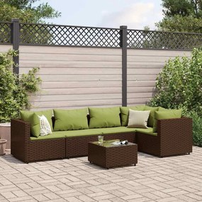 vidaXL 6 pcs conj. lounge jardim c/ almofadões 6 pcs vime PE castanho