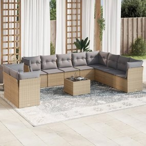 11 pcs conjunto sofás de jardim c/ almofadões vime PE bege