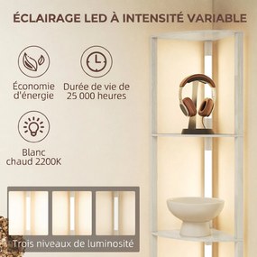 Candeeiro de Pé com Prateleiras de Canto, 41 x 29,5 x 163,5 cm, Iluminação LED Regulável, cor Carvalho