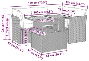 5 pcs conjunto sofás de jardim com almofadões vime PE preto