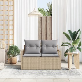 Sofá de Jardim 2 Lugares com Armazenamento e Almofadas Bege em Rattan Sintético
