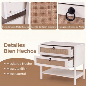Mesa de Cabeceira, 68 x 40 x 65 cm, Duas Gavetas e Estante Aberta, Branco