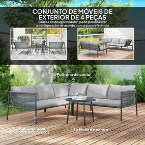 Conjunto de Jardim em Vime com Almofadas Móveis de Jardim com 2 Sofás de 2 Lugares Sofá de Canto Mesa Redonda Cinza Escuro
