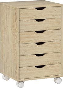HOMCOM Bloco de Gavetas Móvel Arquivador com 6 Gavetas Suporte para Impressora com Rodas 40x35x63 cm Madeira | Aosom Portugal