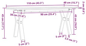 Mesa de centro estrutura em Y 110x40x45cm pinho e aço