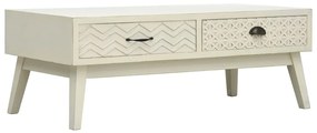 Mesa de centro 2 gavetas esculpidas 110x50x40 madeira cinzento