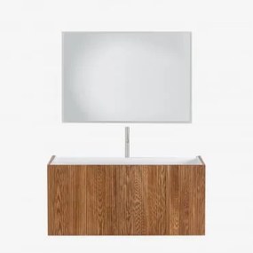 Conjunto De Móvel De Casa De Banho Suspenso 120x50 Cm Em Madeira Com Lavatório Integrado Fiore Castanho Fresno & Led Retangular - Sklum