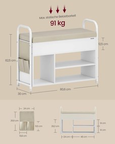 Banco sapateira com assento e espaço de arrumação 30 x 80,6 x 62,5 cm Branco e bege