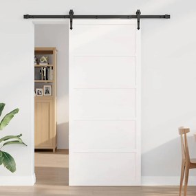 Porta de Celeiro Branca 80x208 cm Madeira Sólida de Pinho
