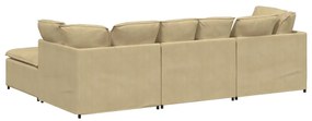 Sofá modular com pufes e almofadas tecido corduroy