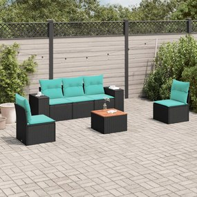 vidaXL 6 pcs conjunto de sofás p/ jardim c/ almofadões vime PE preto