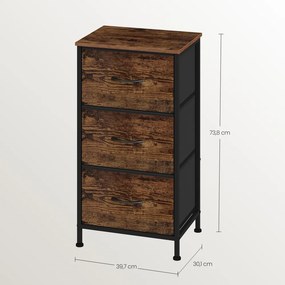 Cómoda com 3 gavetas forradas a tecido 30 x 39,6 x 73,7 cm Castanho-preto