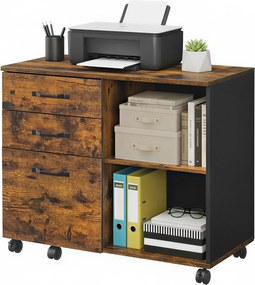 Armário para escritório  de arrumação com 3 gavetas e compartimentos, em estilo industrial 40 x 80,2 x 65,3 cm castanho, preto