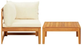 2 pcs conj. lounge de jardim c/ almofadões branco nata acácia