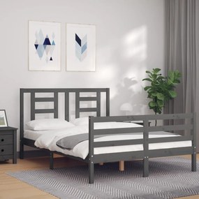 Estrutura de cama de casal c/ cabeceira madeira maciça cinzento