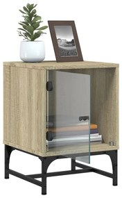 Mesa de cabeceira c/ porta de vidro 35x37x50 cm carvalho sonoma