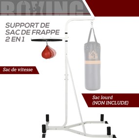 Suporte para saco de boxe (NÃO INCLUÍDO) com base autônoma 2 em 1 e saco de velocidade 156 x 115 x 224 cm branco