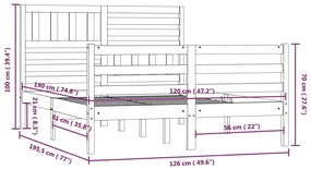 Estrutura cama pequena casal 120x190 cm pinho maciço branco